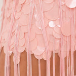 Strapless Sequin Fringe Maxi Dress with Disc Embellishments