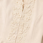 Floral Appliqué Peplum Blazer and Wide-Leg Pantsuit Set