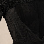 Off-The-Shoulder Beaded Lace Fringe Evening Maxi Dress