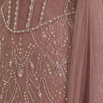 High Neck Beaded Long Sleeve Evening Gown with Tulle Overskirt