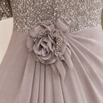 Elegant Sequin V-Neck Flare Sleeve Formal Evening Gown
