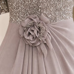 Women's Sequin Bodice Ruffle Sleeve Maxi Dress