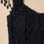 Elegant Beaded Sleeveless Evening Gown with Scalloped Details