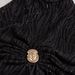 High Neck Sleeveless Glitter Textured Maxi Dress with Waist Ornament