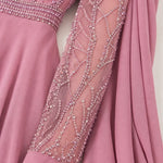 Elegant Beaded High-Neck Chiffon Evening Gown with Cape Sleeves