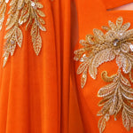 Elegant Evening Dress with Attached Cape & Gold Embroidery