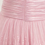 Halter Neck Ruched Bodice Tiered Sequin Tulle Maxi Evening Gown