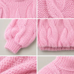 Women's Chunky Cable Knit Turtleneck Sweater Oversized Lantern Sleeve Pullover