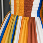 Women's Strapless Striped Tiered Maxi Dress with Smocked Back