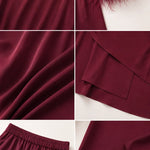 Satin Feather Cuff Two-Piece Top and Wide-Leg Pants Set