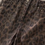 Women's Leopard Print High-Waisted Wide Leg Denim Pants