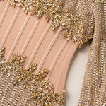 Long Sleeve Sequin Illusion Corset Evening Gown