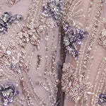 Embellished Long Sleeve Evening Gown with Feather Accents