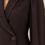 Embellished Lapel Blazer and Wide-Leg Pants Set with Sheer Sleeves