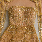 Sequined Beaded Mermaid Evening Gown with Beaded Fringe Capelet