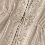 Embroidered Metallic Sheer Overcoat and Wide-Leg Pants Set