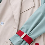Women's Colorblock Maxi Trench Coat with Belt and Cuff Straps