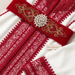 Embroidered Moroccan Caftan Maxi Dress with Fringe & Embellished Belt