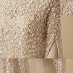 Sequined Beaded High-Neck Cape Evening Gown