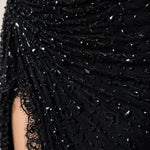 Strapless Beaded Corset Evening Gown with Lace-Trim High Slit