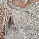 Luminous Beaded Fringe Cape Evening Gown
