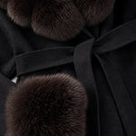 Women's Plush Faux Fur Trim Belted Wool-Look Wrap Coat