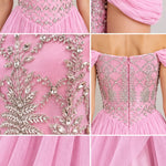 Off-the-Shoulder Beaded Bodice Tulle Formal Evening Gown