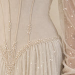 Off-the-Shoulder Pearl Beaded Basque Waist Corset Evening Gown