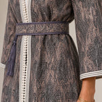 Women's Elegant Jacquard Belted Kimono Cardigan with Tassel Tie