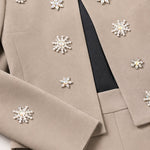 Star Embellished Cropped Jacket and Pleated Wide Leg Pants 2-Piece Suit Set