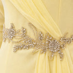 Elegant Beaded Waist Draped Short Sleeve Maxi Evening Dress