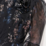 Floral Print Long Sleeve Chiffon Maxi Dress with Cascading Side Ruffles