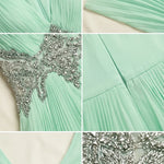 Pleated V-Neck Embellished Floor-Length Evening Gown