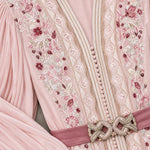 Embroidered Pleated Kaftan Maxi Dress with Embellished Belt