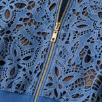 Floral Lace Cropped Bomber Jacket and Denim Patchwork Pants Set