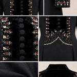 Velvet Trim Beaded Bodice Long Sleeve Maxi Dress