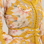 Floral Embroidered Moroccan Kaftan Maxi Dress with Belt
