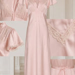 Elegance Satin Lace-Trim Maxi Dress