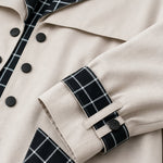 Contrast Plaid Trim Maxi Trench Coat with Buttoned Cuffs and Flap Pockets