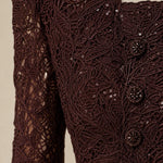 Long Sleeve Lace Peplum Evening Gown with Pleated Maxi Skirt