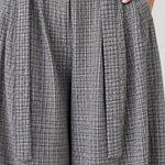 Women's High Waisted Pleated Balloon Pants Plaid Wide Leg Casual Trousers