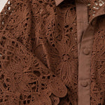 Women's Elegant Lace Button-Down Shirt and Wide-Leg Pants Set