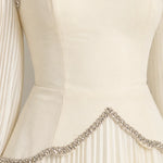 Off-The-Shoulder Beaded Scallop Choker Pleated Maxi Evening Gown