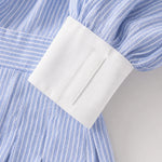 Women's Striped Boat Neck Blouson Maxi Dress with Contrast Cuffs