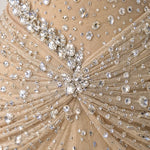 Rhinestone Embellished Ruched Waist Evening Gown with Crystal Neckline