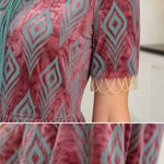 Geometric Velvet Babydoll Tunic and Straight Pants 2-Piece Set