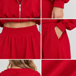 Women's 3-Piece Casual Cropped Zip Hoodie and Wide-Leg Lounge Set