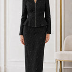 Elegant Embroidered Peplum Skirt Suit with Pearl Embellishment