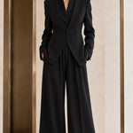 Women's Elegant Tailored 2-Piece Pant Suit Set | Slim Blazer & Wide-Leg Trousers