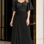 Women's Sequin Bodice Ruffle Sleeve Maxi Dress